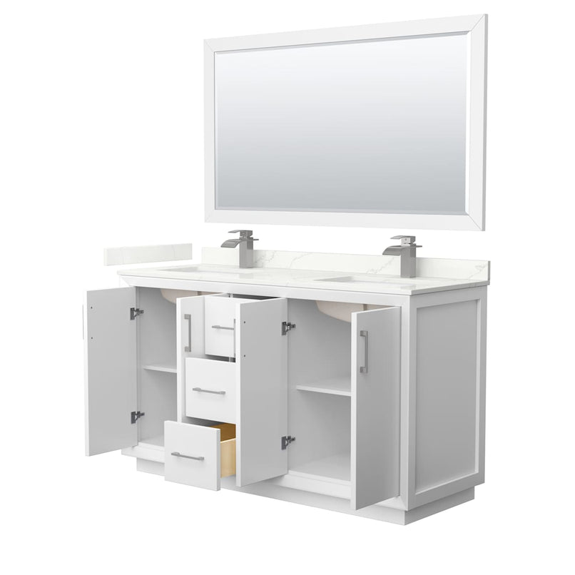 Strada 60" Free Standing Double Basin Vanity Set with Cabinet, Quartz Vanity Top, and Framed Mirror - image 2