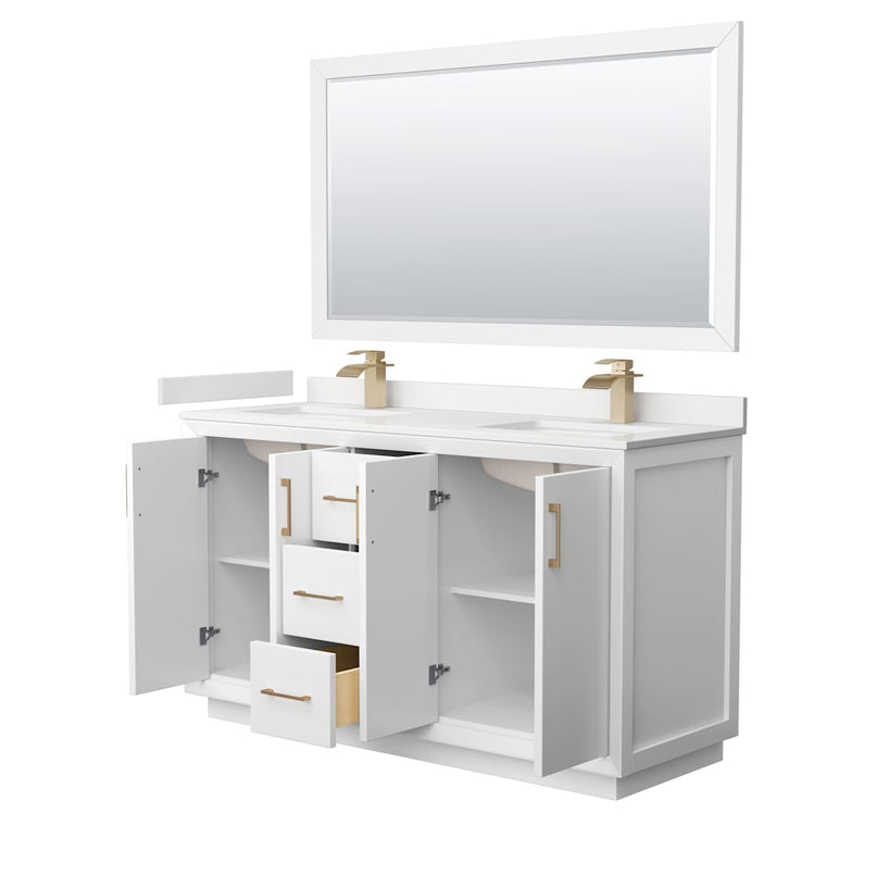 Strada 60" Free Standing Double Basin Vanity Set with Cabinet, Quartz Vanity Top, and Framed Mirror - image 11
