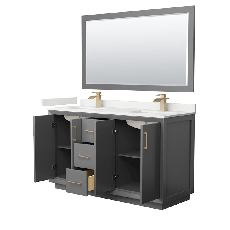 Strada 60" Free Standing Double Basin Vanity Set with Cabinet, Quartz Vanity Top, and Framed Mirror - image 16