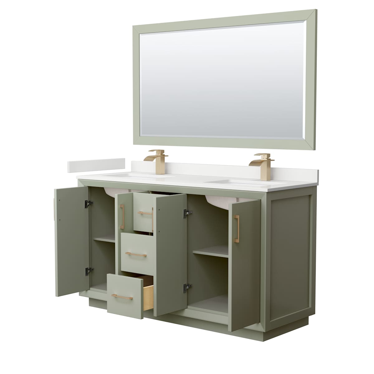 Strada 60" Free Standing Double Basin Vanity Set with Cabinet, Quartz Vanity Top, and Framed Mirror - image 21