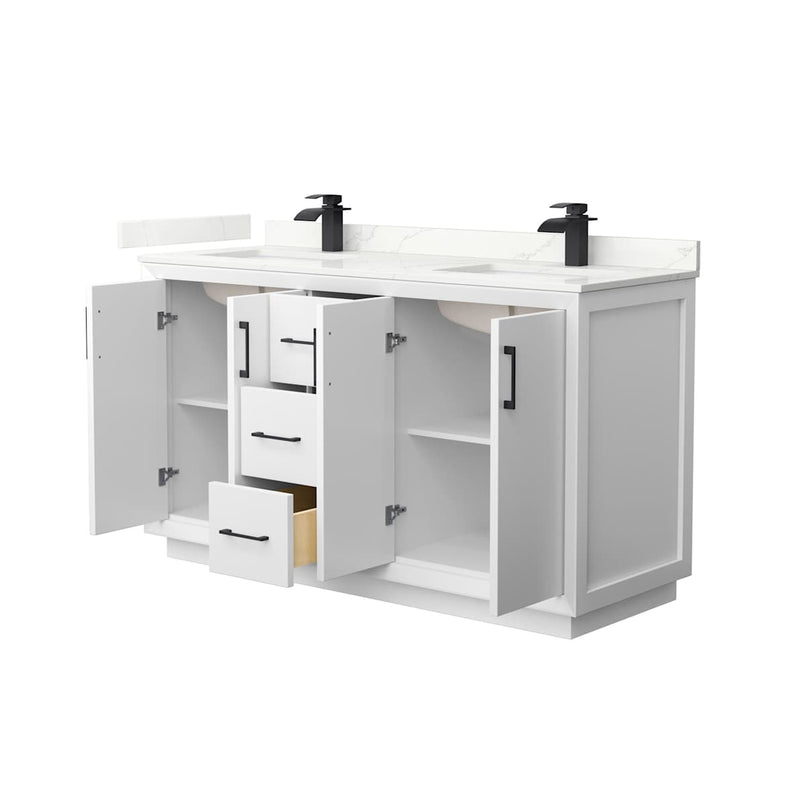 Strada 60" Free Standing Double Basin Vanity Set with Cabinet and Quartz Vanity Top - image 9