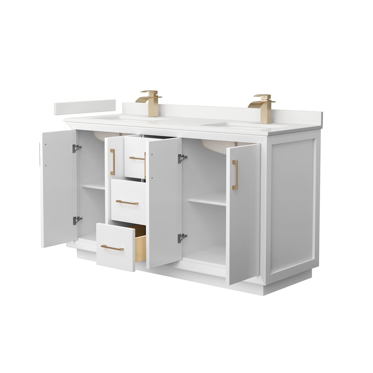 Strada 60" Free Standing Double Basin Vanity Set with Cabinet and Quartz Vanity Top
