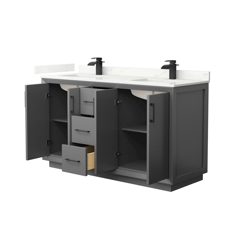 Strada 60" Free Standing Double Basin Vanity Set with Cabinet and Quartz Vanity Top - image 14