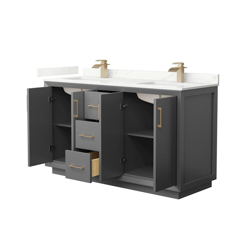 Strada 60" Free Standing Double Basin Vanity Set with Cabinet and Quartz Vanity Top - image 15