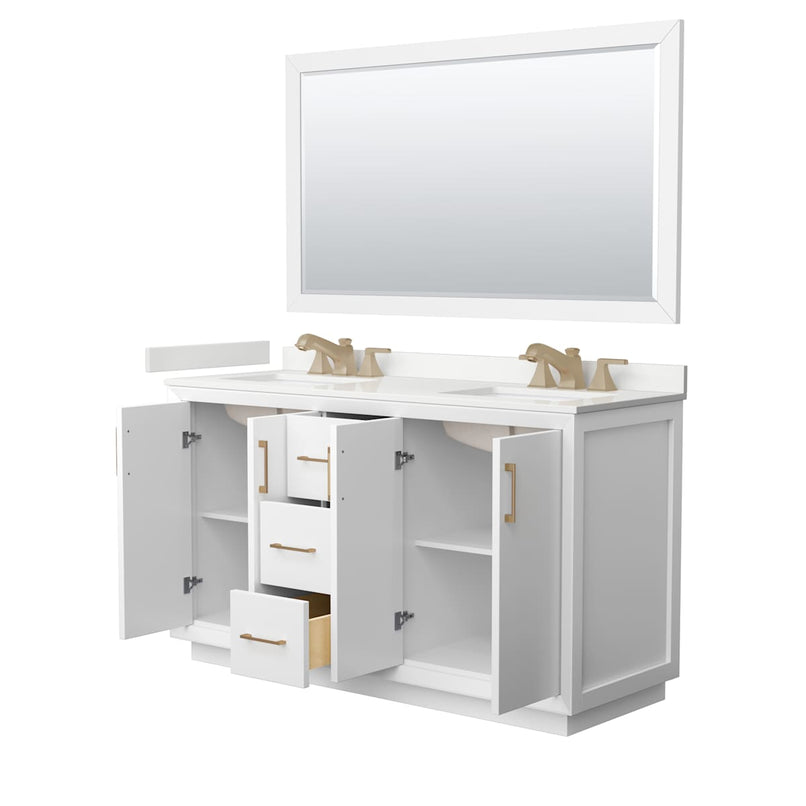 Strada 60" Free Standing Double Basin Vanity Set with Cabinet, Quartz Vanity Top, and Framed Mirror - image 11