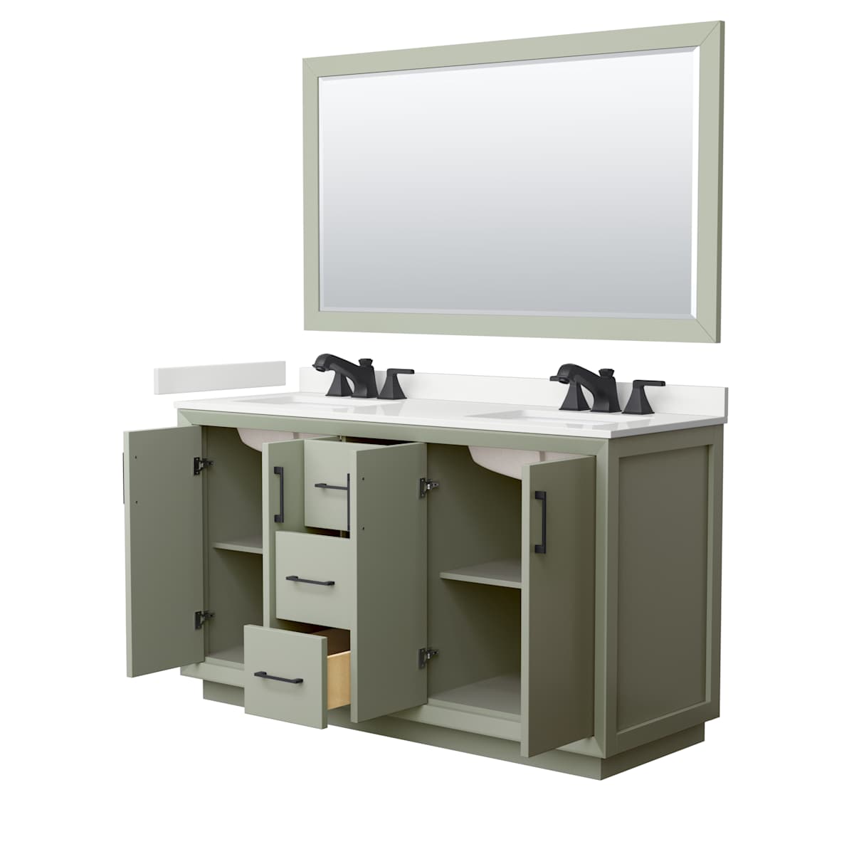 Strada 60" Free Standing Double Basin Vanity Set with Cabinet, Quartz Vanity Top, and Framed Mirror - image 20
