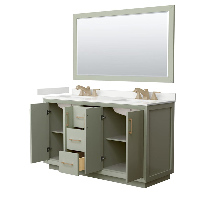 Strada 60" Free Standing Double Basin Vanity Set with Cabinet, Quartz Vanity Top, and Framed Mirror - image 21