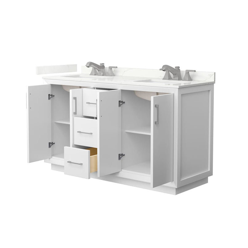 Strada 60" Free Standing Double Basin Vanity Set with Cabinet and Quartz Vanity Top - image 2