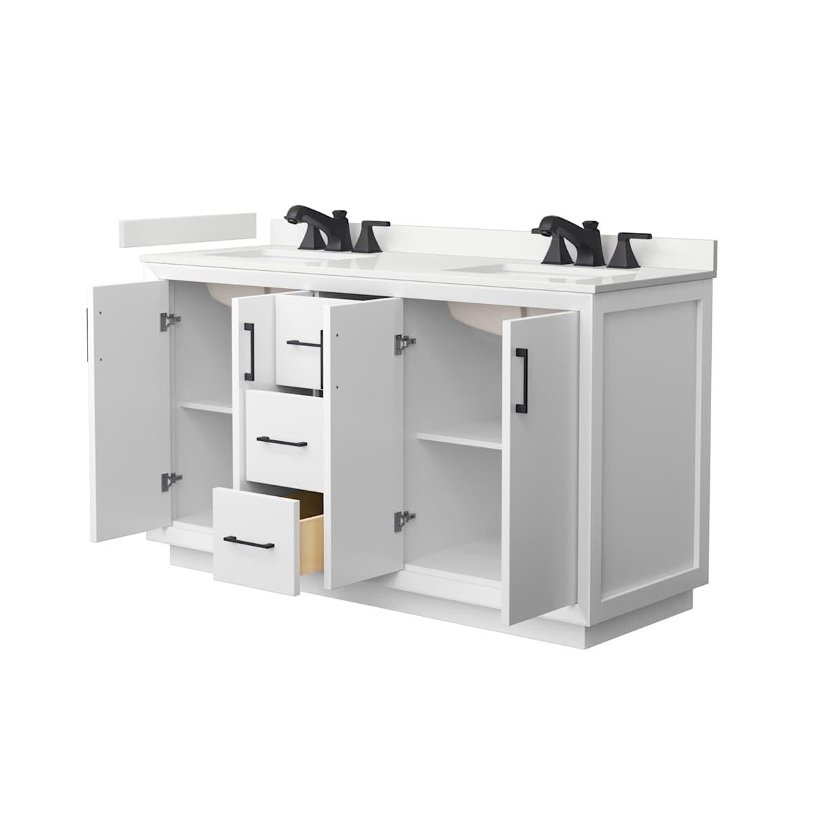 Strada 60" Free Standing Double Basin Vanity Set with Cabinet and Quartz Vanity Top