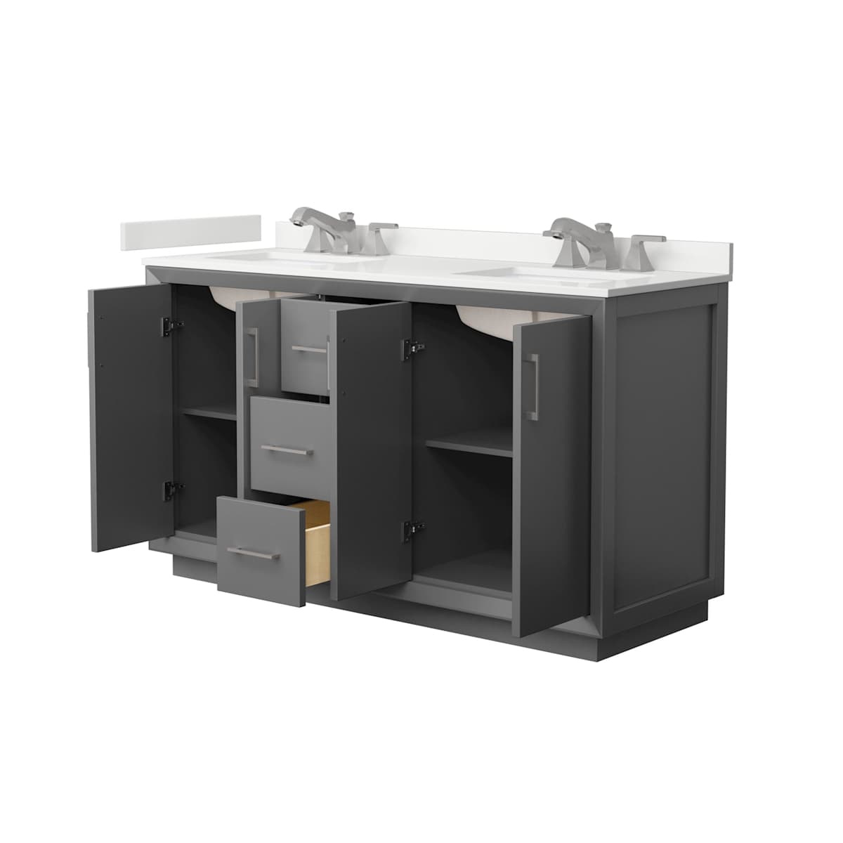 Strada 60" Free Standing Double Basin Vanity Set with Cabinet and Quartz Vanity Top