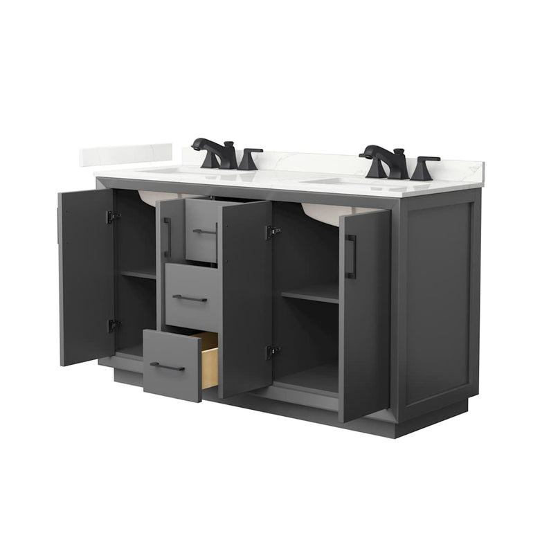 Strada 60" Free Standing Double Basin Vanity Set with Cabinet and Quartz Vanity Top - image 13