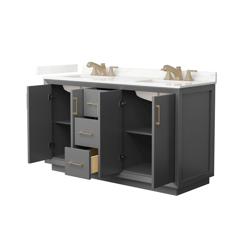 Strada 60" Free Standing Double Basin Vanity Set with Cabinet and Quartz Vanity Top - image 14