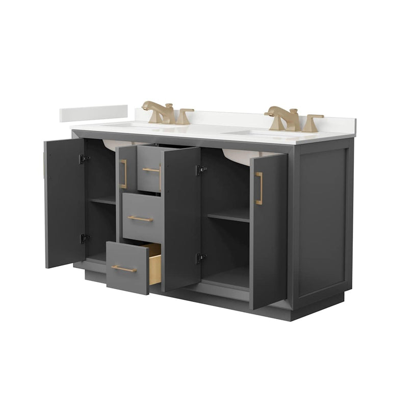 Strada 60" Free Standing Double Basin Vanity Set with Cabinet and Quartz Vanity Top - image 15