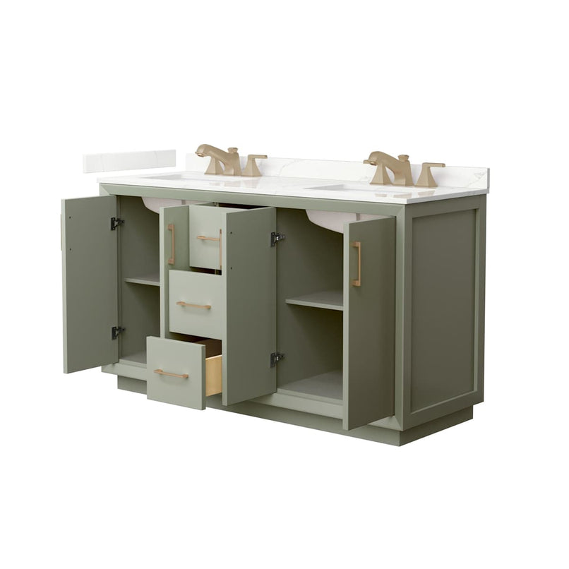 Strada 60" Free Standing Double Basin Vanity Set with Cabinet and Quartz Vanity Top - image 19