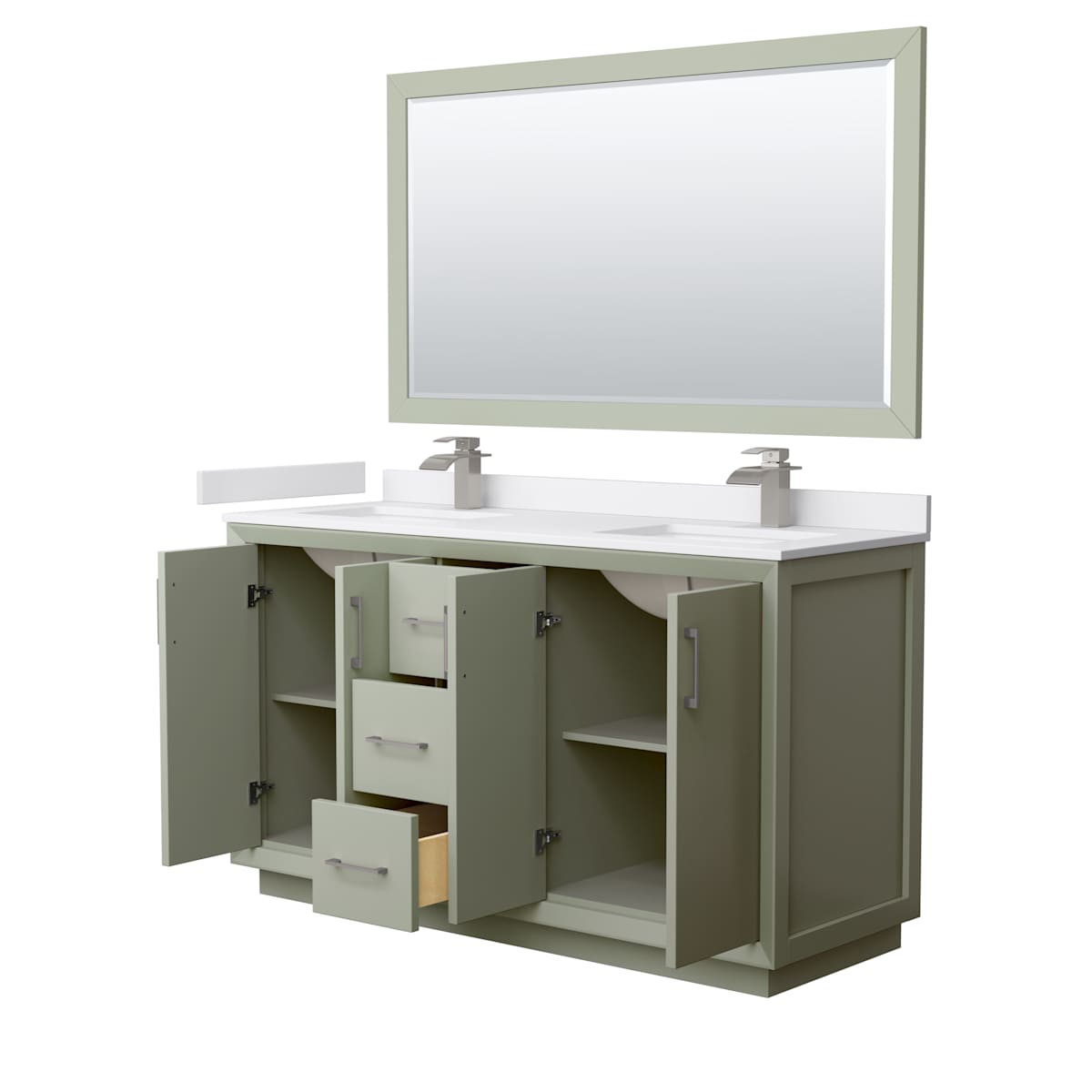 Strada 60" Free Standing Double Basin Vanity Set with Cabinet, Cultured Marble Vanity Top, and Framed Mirror - image 16