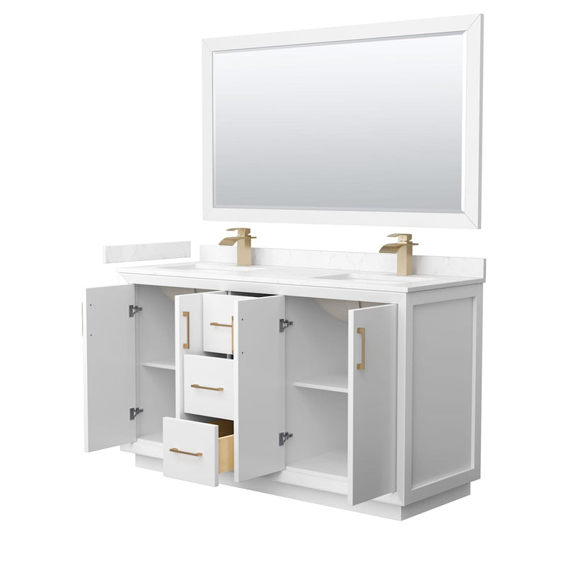 Strada 60" Free Standing Double Basin Vanity Set with Cabinet, Cultured Marble Vanity Top, and Framed Mirror - image 20
