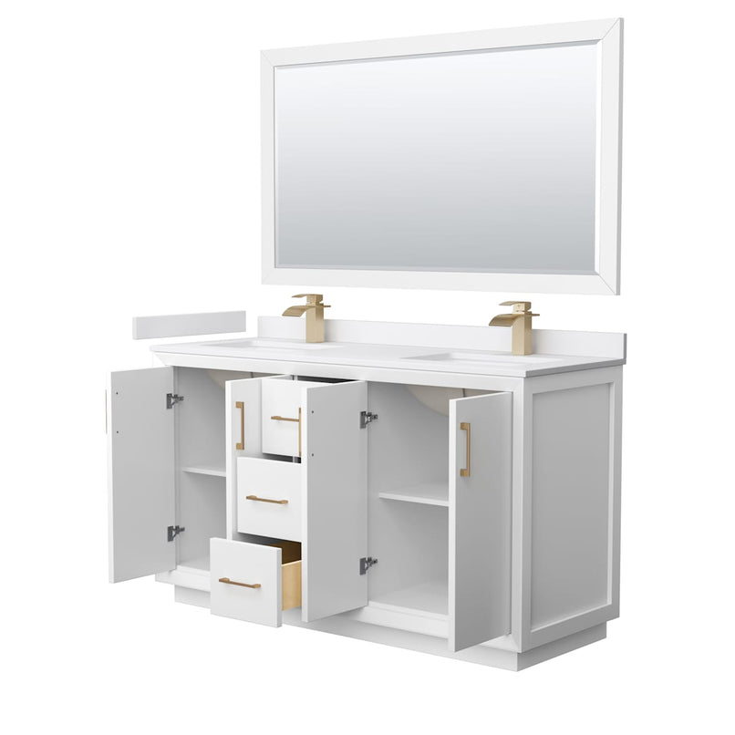 Strada 60" Free Standing Double Basin Vanity Set with Cabinet, Cultured Marble Vanity Top, and Framed Mirror - image 21