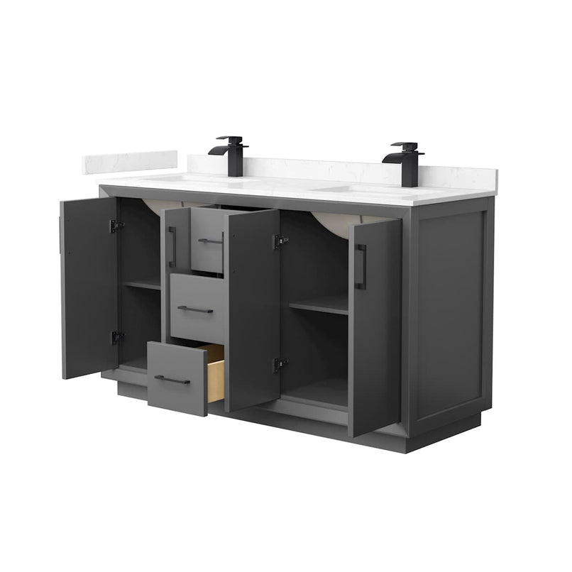 Strada 60" Free Standing Double Basin Vanity Set with Cabinet and Cultured Marble Vanity Top - image 8