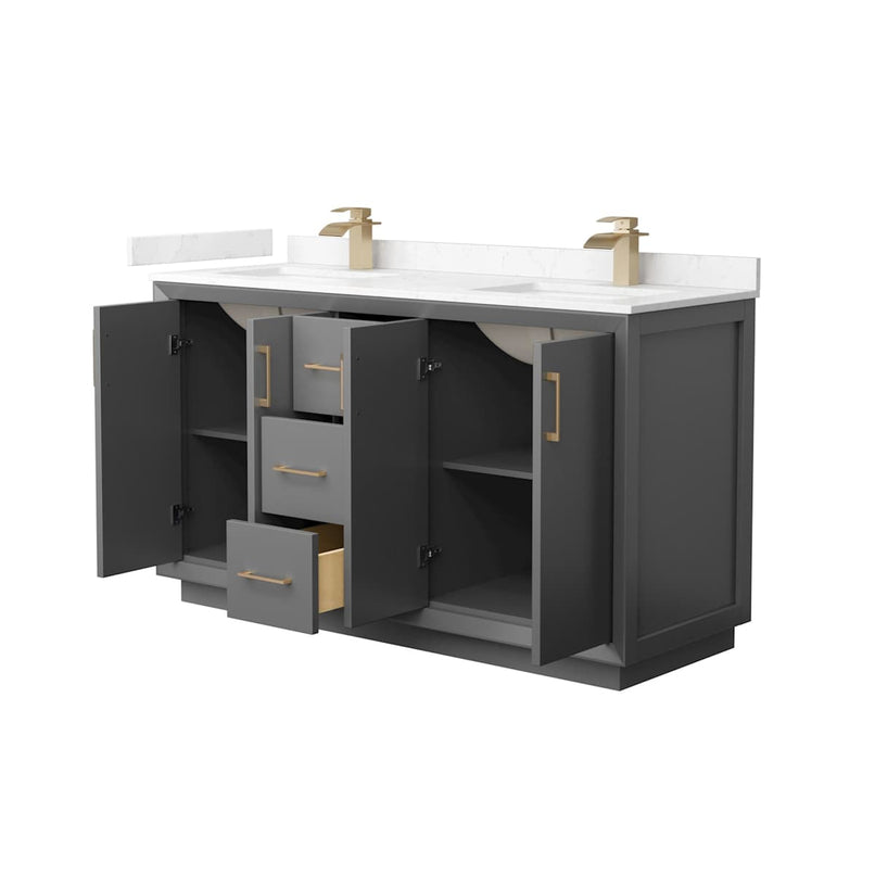 Strada 60" Free Standing Double Basin Vanity Set with Cabinet and Cultured Marble Vanity Top - image 9