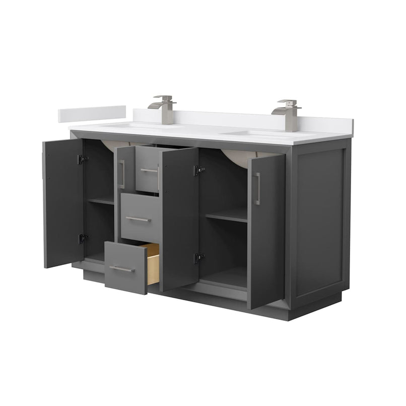 Strada 60" Free Standing Double Basin Vanity Set with Cabinet and Cultured Marble Vanity Top - image 10