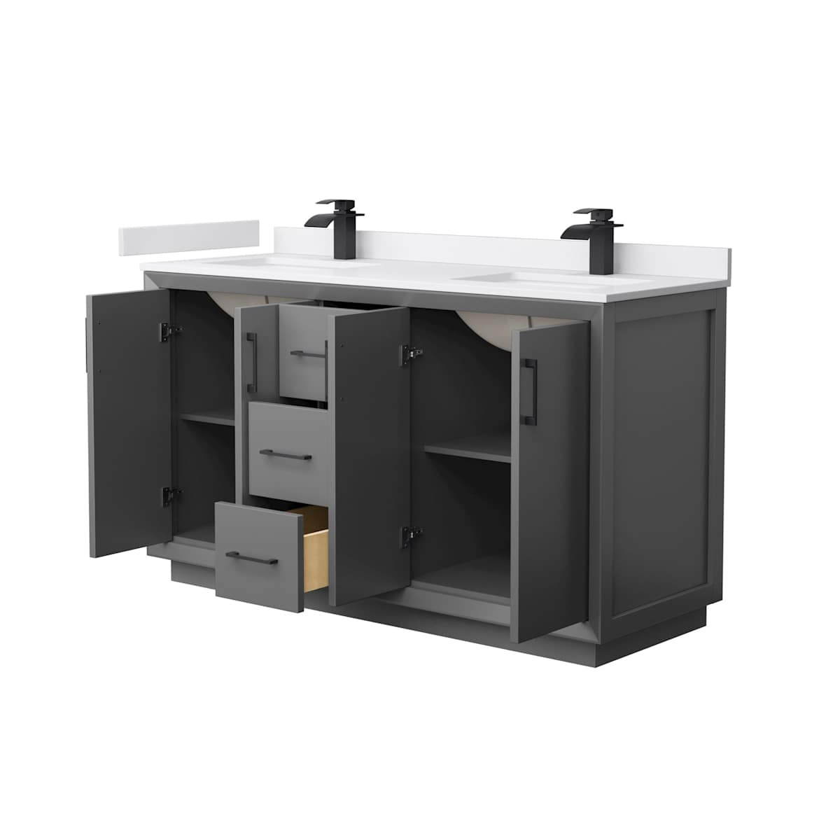 Strada 60" Free Standing Double Basin Vanity Set with Cabinet and Cultured Marble Vanity Top - image 11