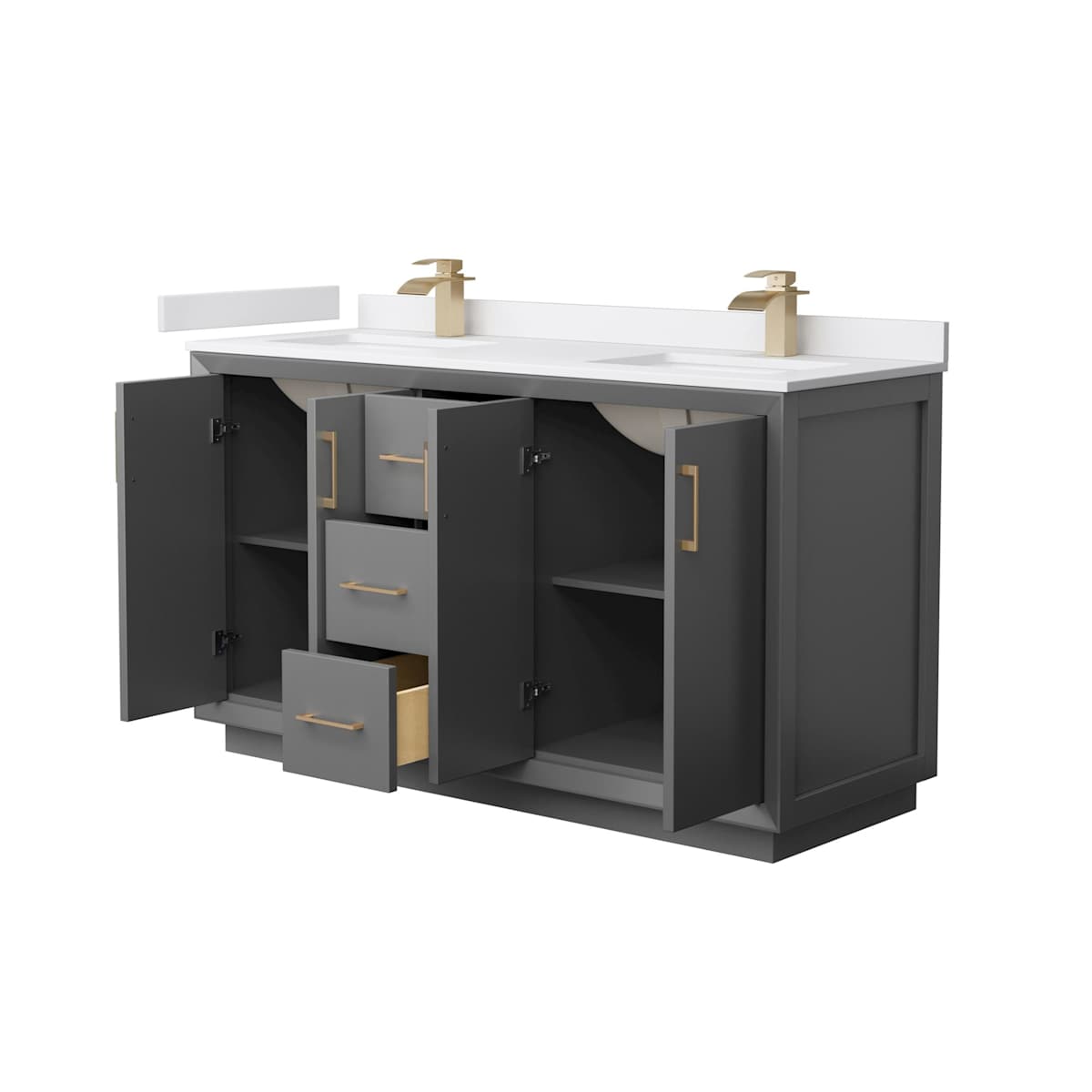Strada 60" Free Standing Double Basin Vanity Set with Cabinet and Cultured Marble Vanity Top