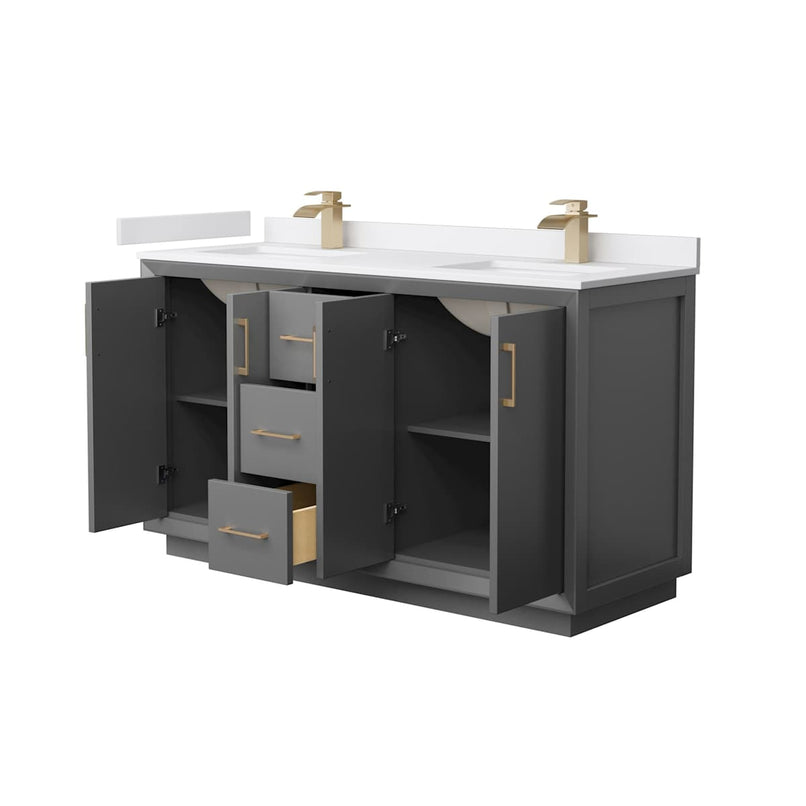 Strada 60" Free Standing Double Basin Vanity Set with Cabinet and Cultured Marble Vanity Top - image 12