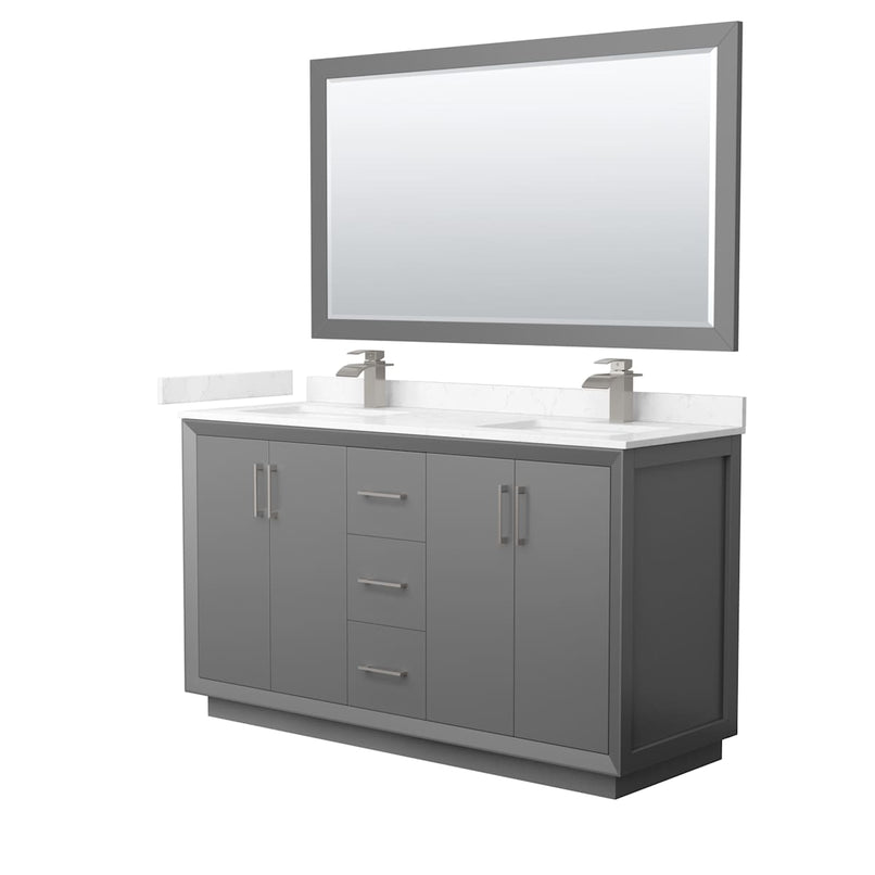 Strada 60" Free Standing Double Basin Vanity Set with Cabinet, Cultured Marble Vanity Top, and Framed Mirror - image 1