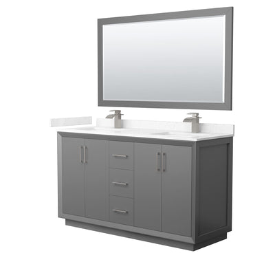 Strada 60" Free Standing Double Basin Vanity Set with Cabinet, Cultured Marble Vanity Top, and Framed Mirror - image 1