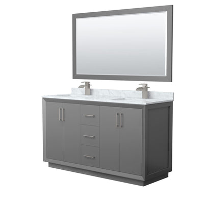 Strada 60" Free Standing Double Basin Vanity Set with Cabinet, Marble Vanity Top, and Framed Mirror - image 1