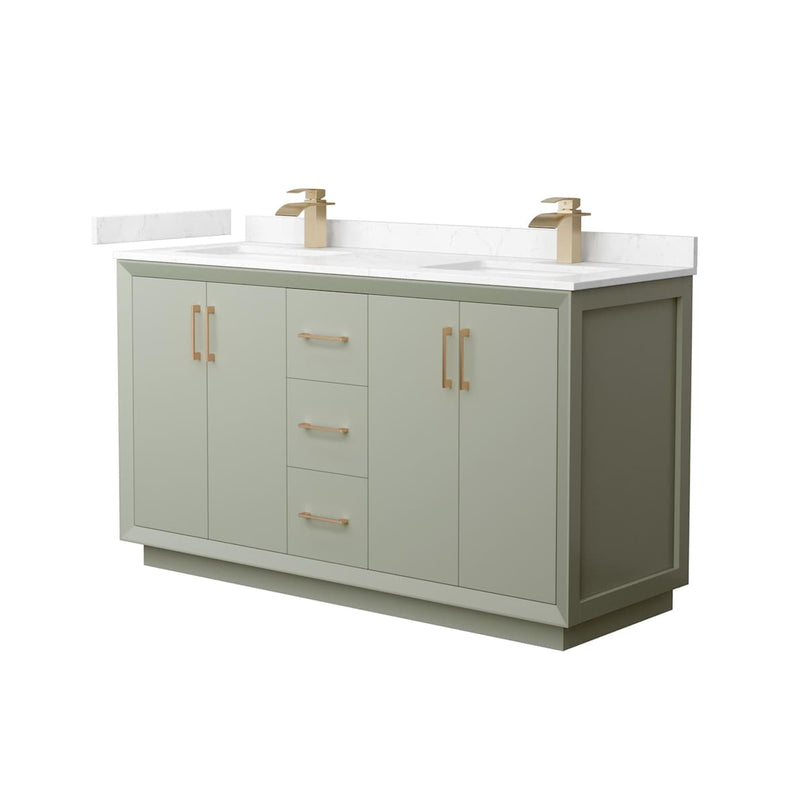 Strada 60" Free Standing Double Basin Vanity Set with Cabinet and Cultured Marble Vanity Top - image 1
