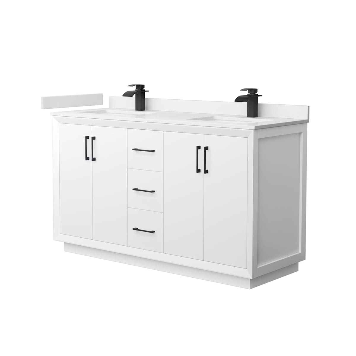 Strada 60" Free Standing Double Basin Vanity Set with Cabinet and Quartz Vanity Top