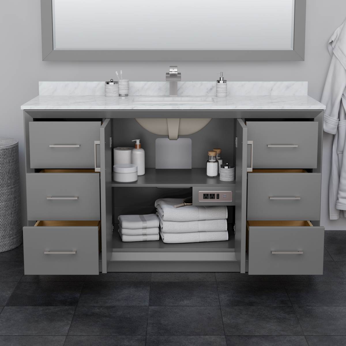 Strada 59" Single Free Standing Vanity Cabinet - Less Vanity Top