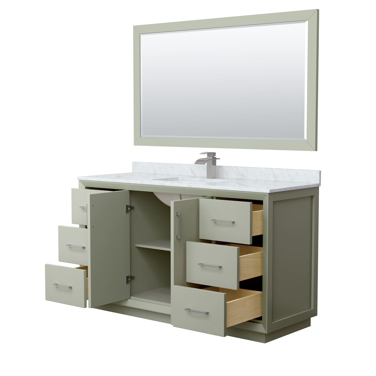 Strada 60" Free Standing Single Basin Vanity Set with Cabinet, Marble Vanity Top, and Framed Mirror