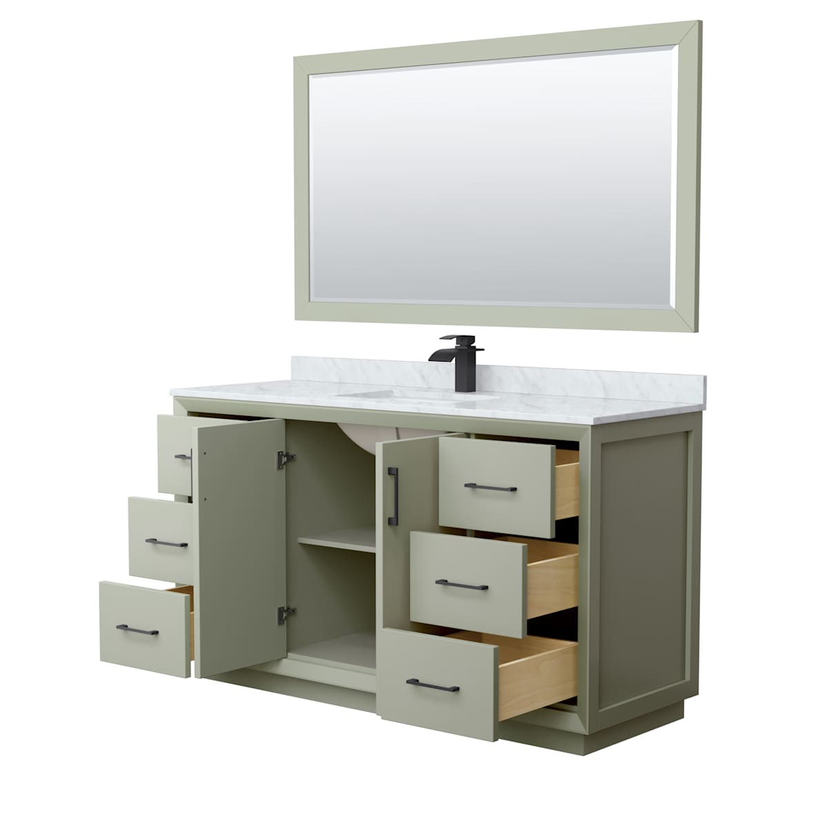 Strada 60" Free Standing Single Basin Vanity Set with Cabinet, Marble Vanity Top, and Framed Mirror