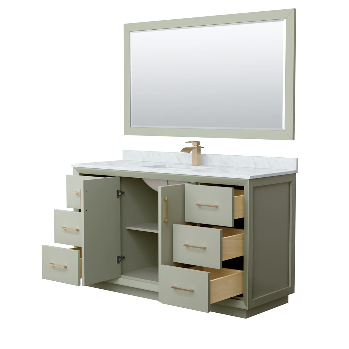 Strada 60" Free Standing Single Basin Vanity Set with Cabinet, Marble Vanity Top, and Framed Mirror - image 13
