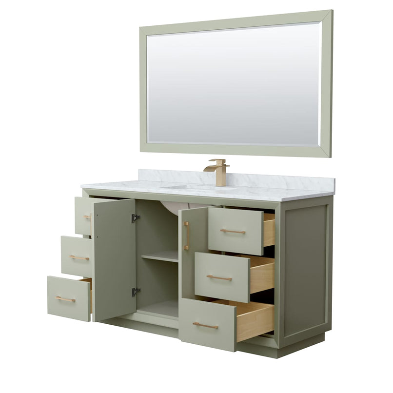 Strada 60" Free Standing Single Basin Vanity Set with Cabinet, Marble Vanity Top, and Framed Mirror - image 13