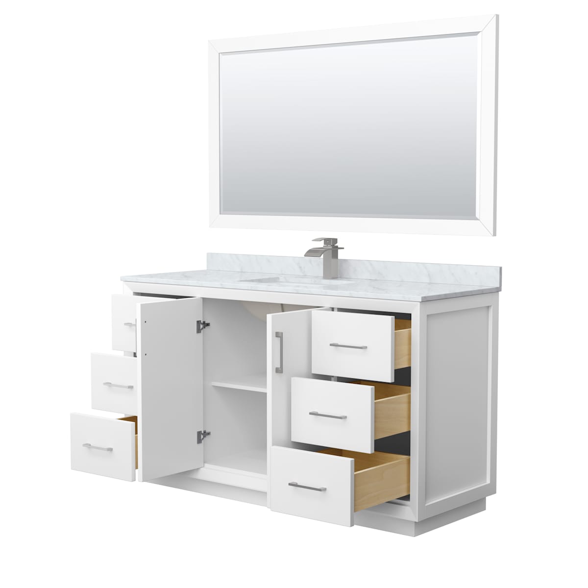 Strada 60" Free Standing Single Basin Vanity Set with Cabinet, Marble Vanity Top, and Framed Mirror - image 14