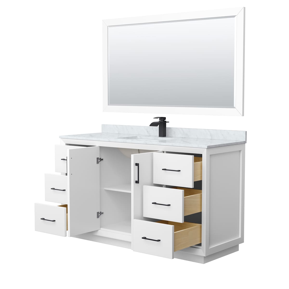 Strada 60" Free Standing Single Basin Vanity Set with Cabinet, Marble Vanity Top, and Framed Mirror - image 16