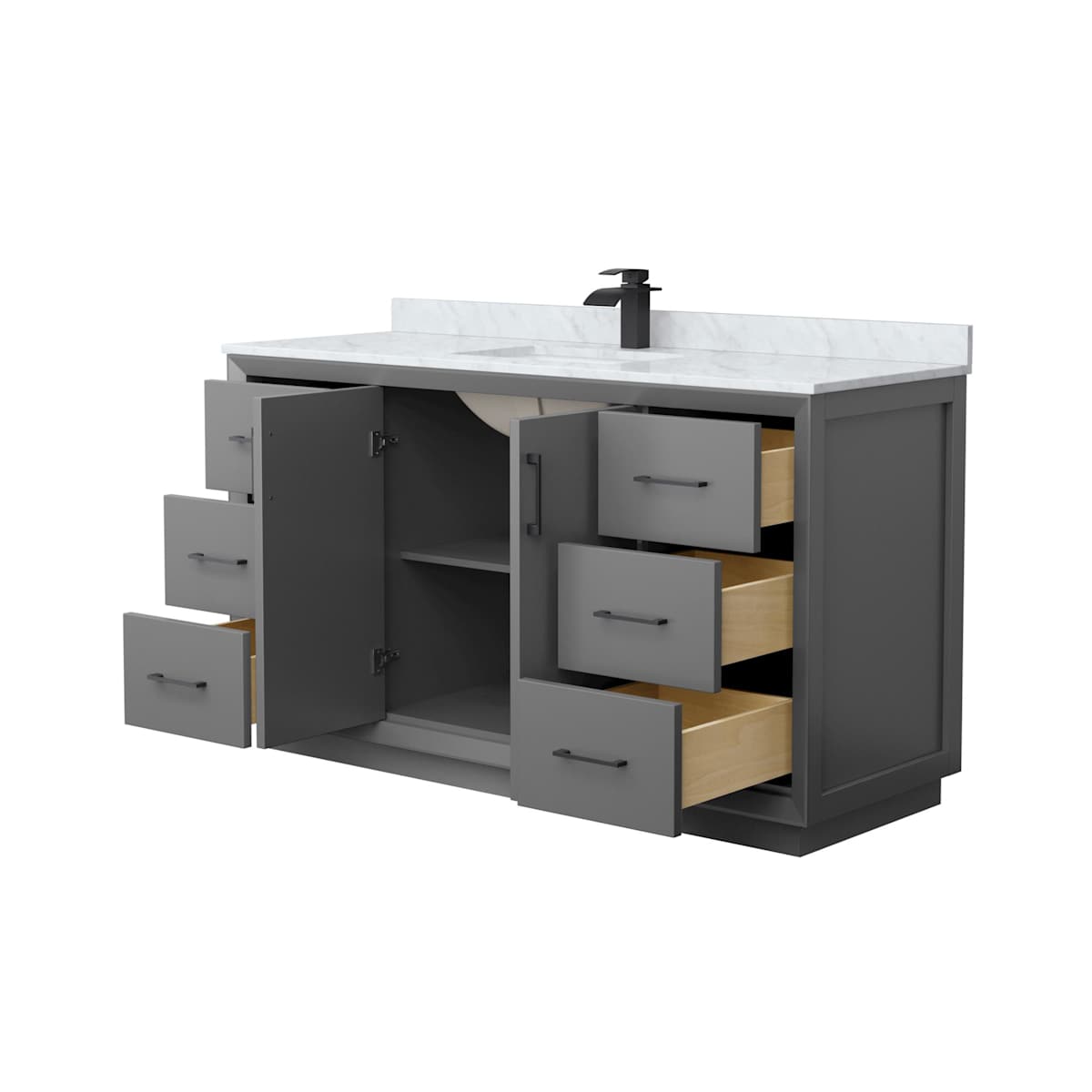 Strada 60" Free Standing Single Basin Vanity Set with Cabinet and Marble Vanity Top - image 7
