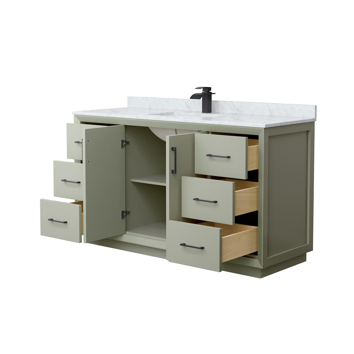 Strada 60" Free Standing Single Basin Vanity Set with Cabinet and Marble Vanity Top