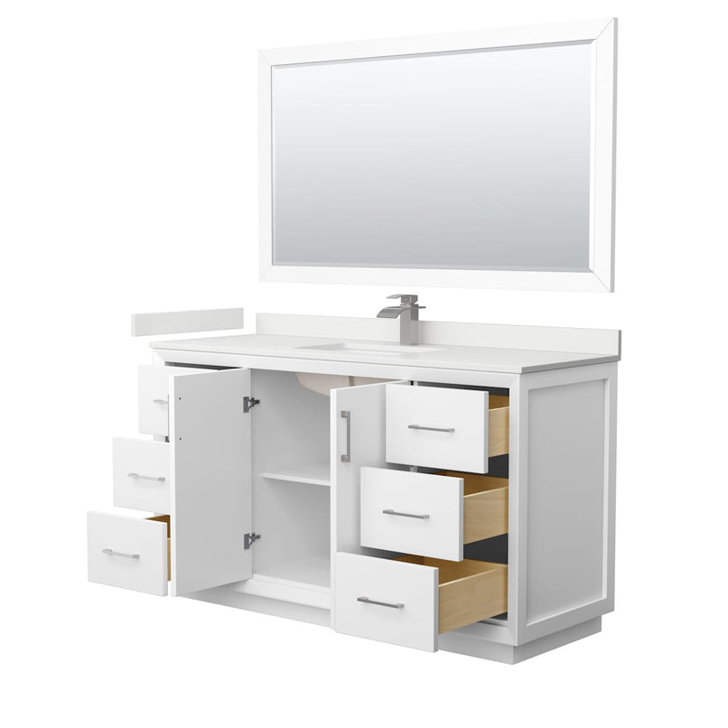 Strada 60" Free Standing Single Basin Vanity Set with Cabinet, Quartz Vanity Top, and Framed Mirror - image 8