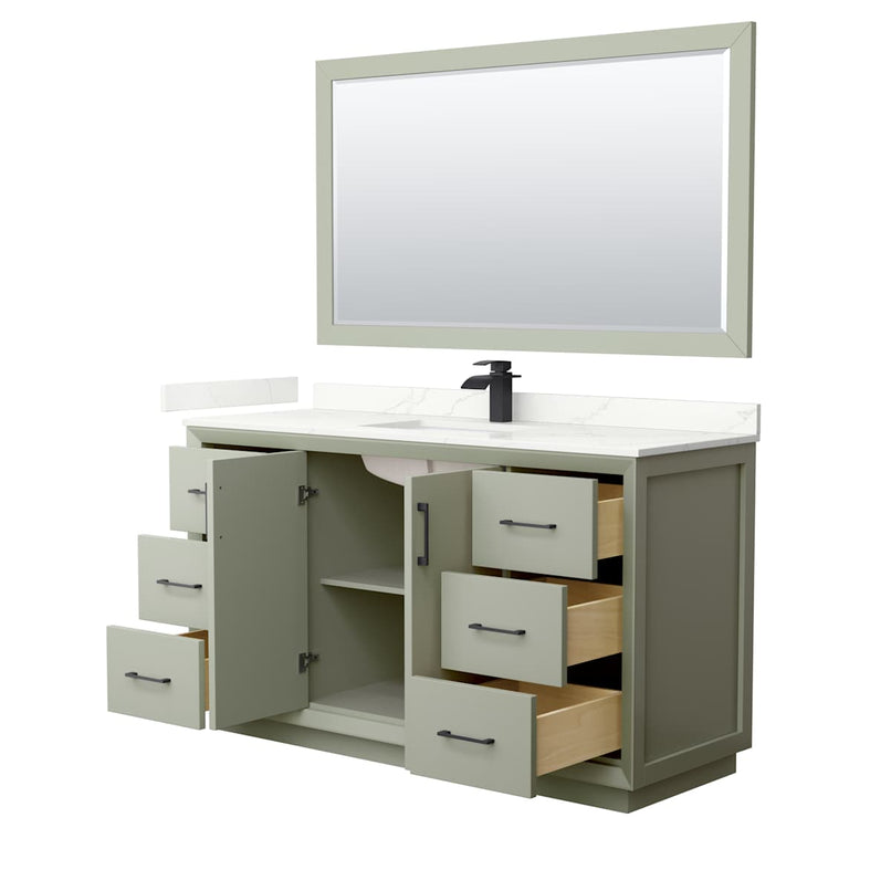 Strada 60" Free Standing Single Basin Vanity Set with Cabinet, Quartz Vanity Top, and Framed Mirror - image 19