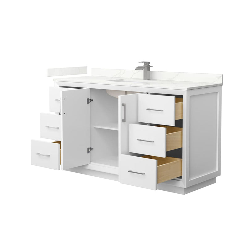 Strada 60" Free Standing Single Basin Vanity Set with Cabinet and Quartz Vanity Top - image 2