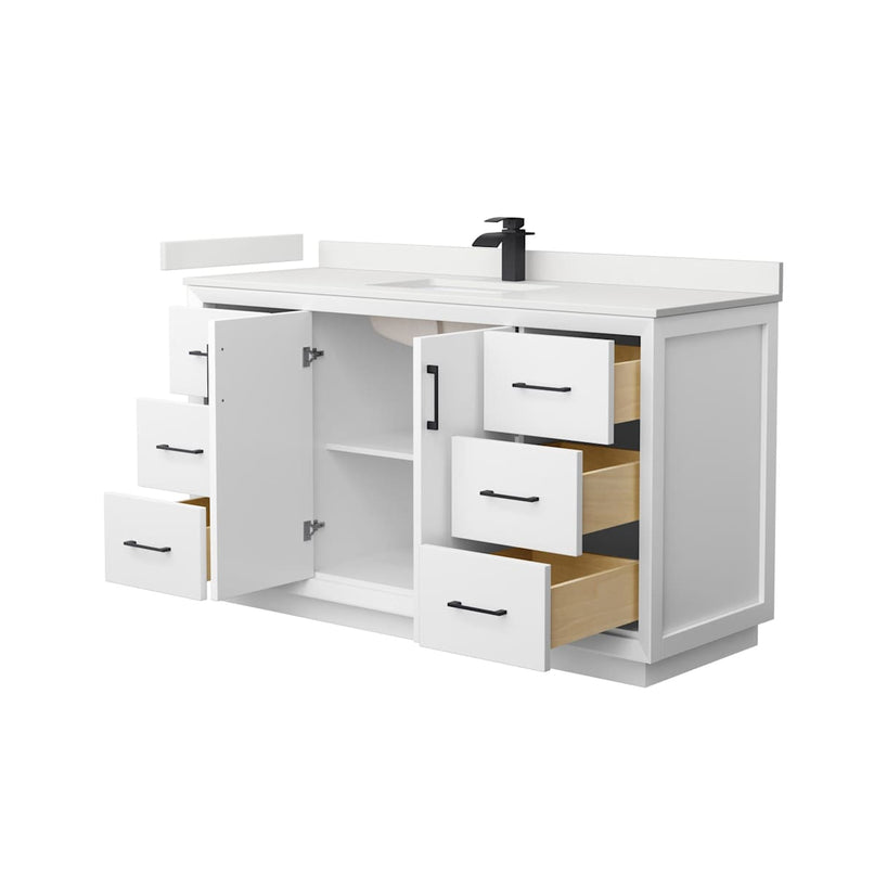 Strada 60" Free Standing Single Basin Vanity Set with Cabinet and Quartz Vanity Top - image 10