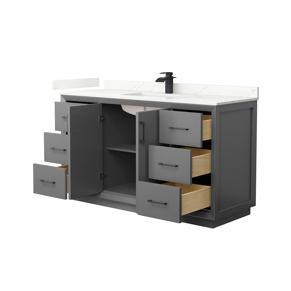 Strada 60" Free Standing Single Basin Vanity Set with Cabinet and Quartz Vanity Top - image 13