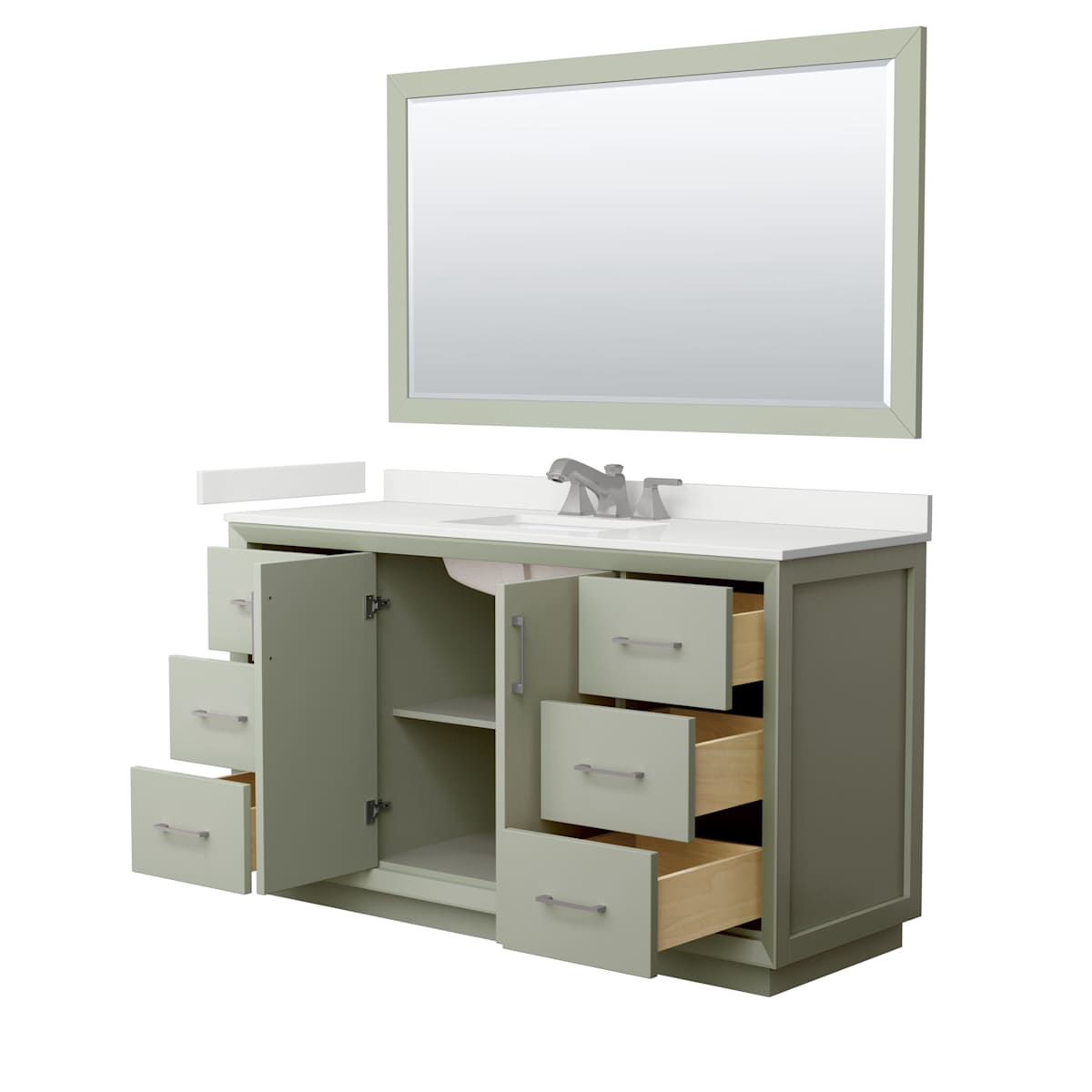 Strada 60" Free Standing Single Basin Vanity Set with Cabinet, Quartz Vanity Top, and Framed Mirror - image 18