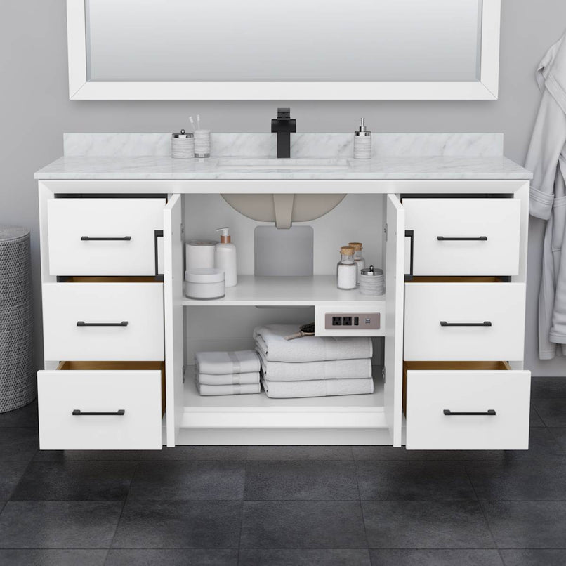 Strada 60" Free Standing Single Basin Vanity Set with Cabinet and Quartz Vanity Top - image 3