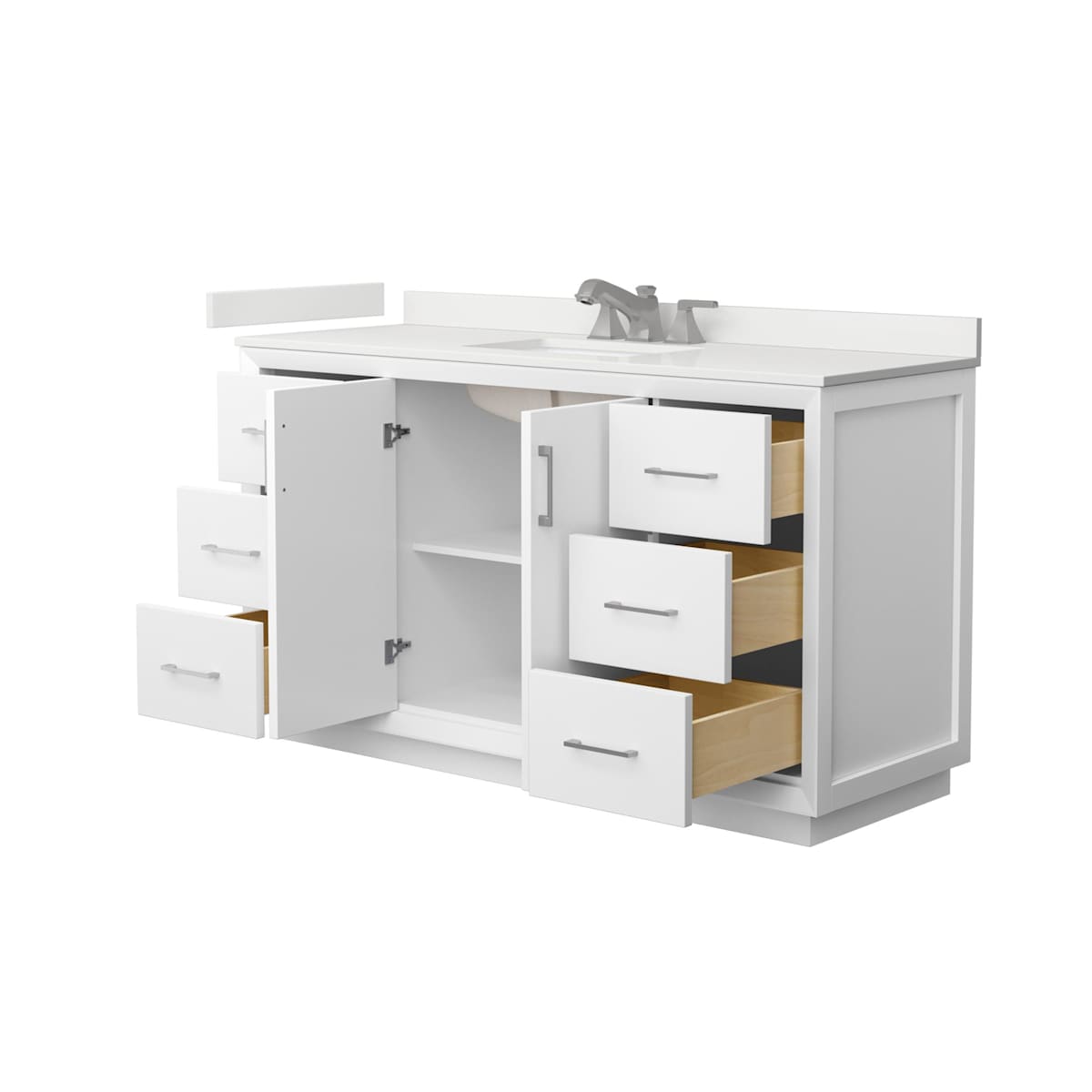 Strada 60" Free Standing Single Basin Vanity Set with Cabinet and Quartz Vanity Top