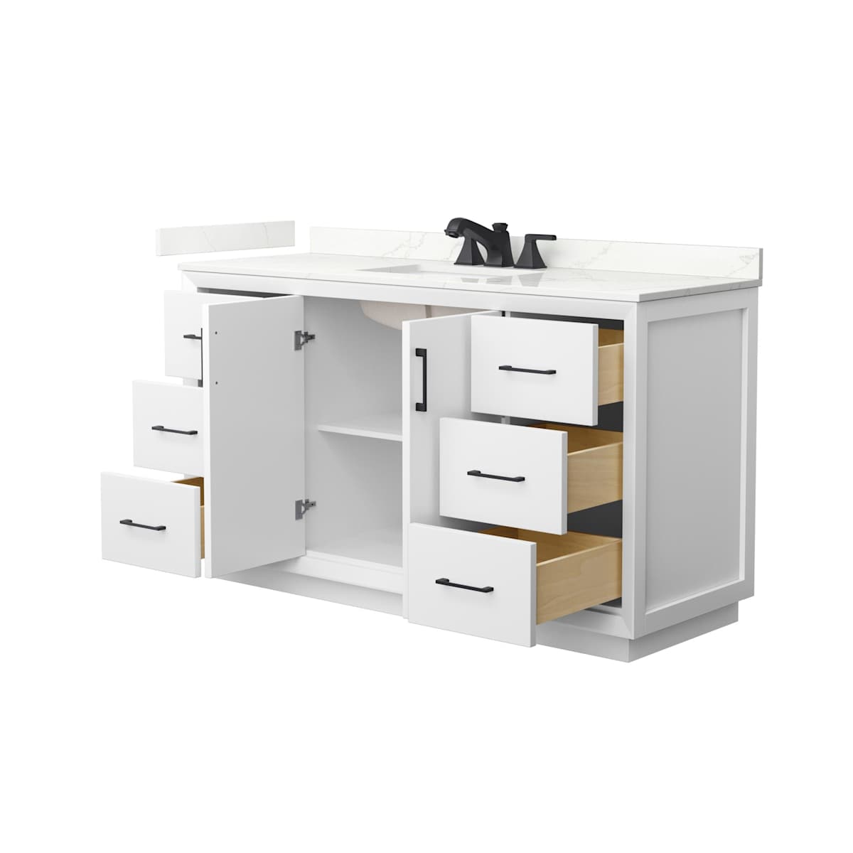Strada 60" Free Standing Single Basin Vanity Set with Cabinet and Quartz Vanity Top